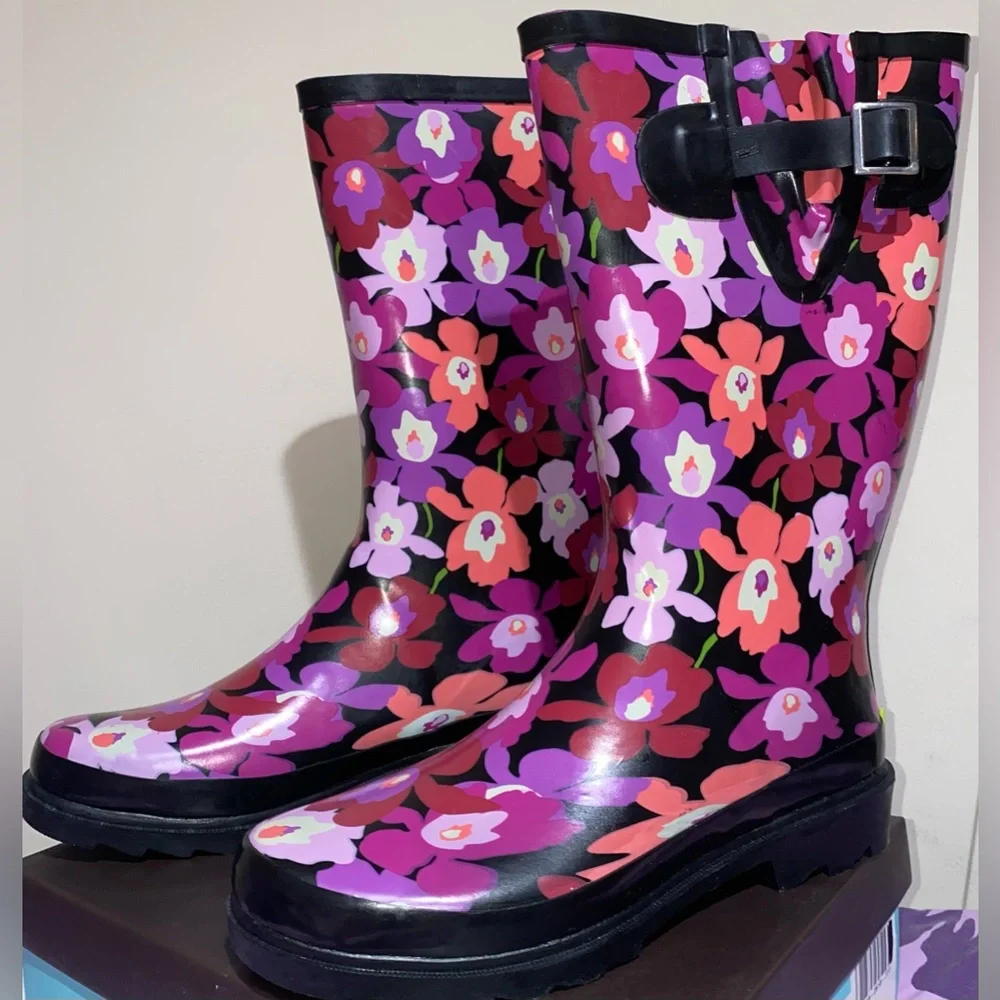 New Western chief rain boots boho floral garden boots purple pink floral graphic